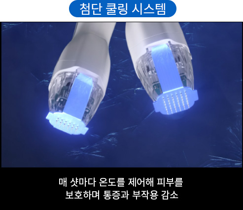 첨단 쿨링 시스템 - 매 샷마다 온도를 제어해 피부를 보호하며 통증과 부작용 감소